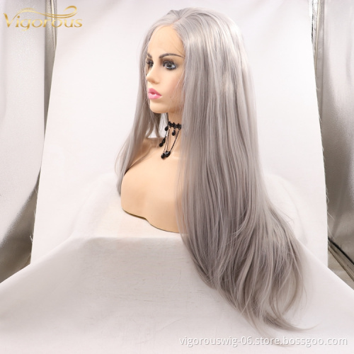 Vigorous mono long premium high quality straight wholesale black women synthetic hair wigs with lace front
